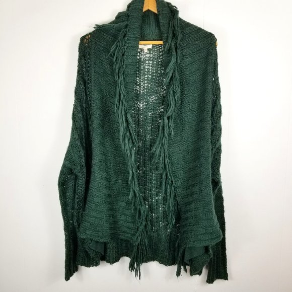 Mystree Green Waterfall Fringe Open Front Cardigan - Picture 1 of 8